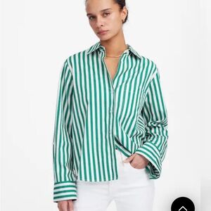 Madewell Green and White Striped Button Down Shirt